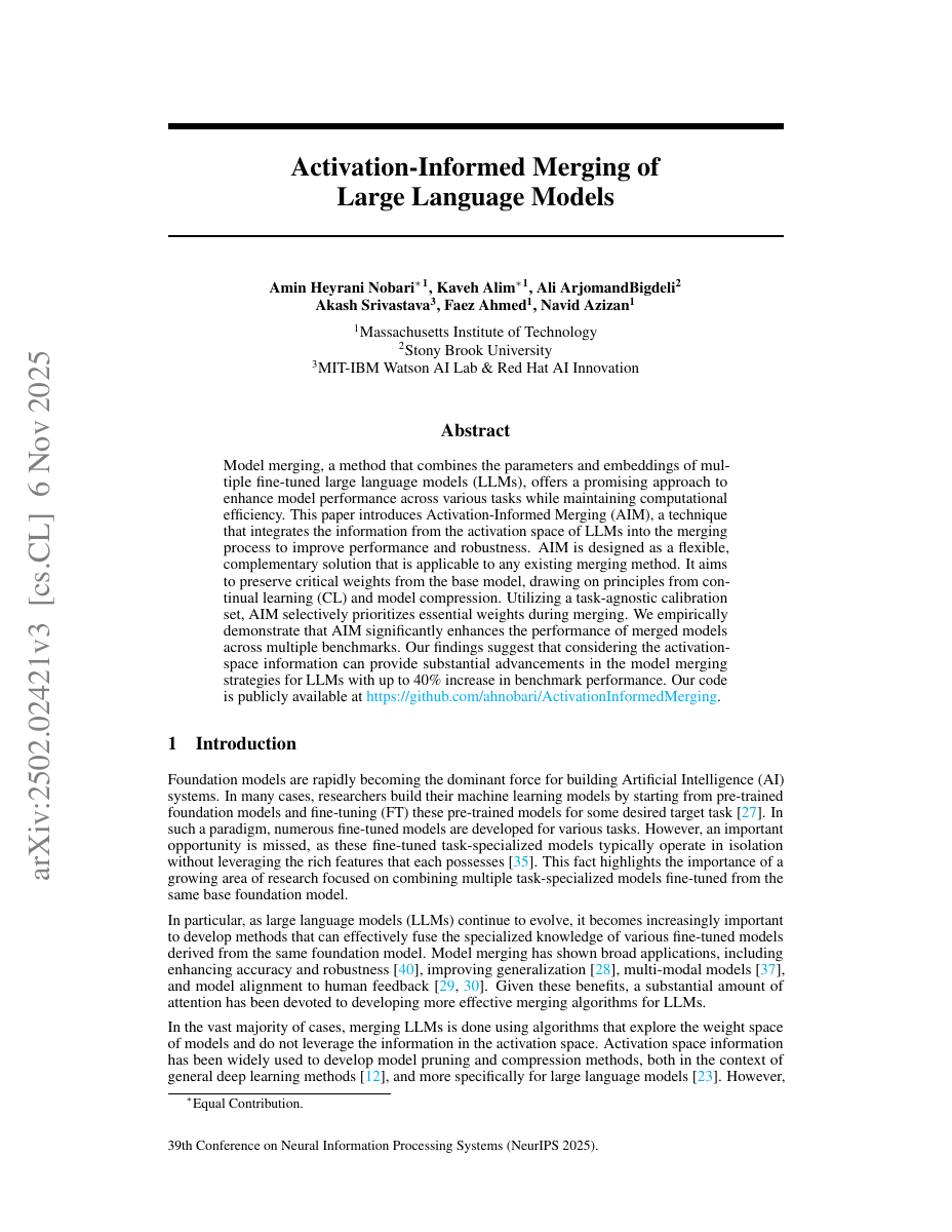 Activation-Informed Merging of Large Language Models