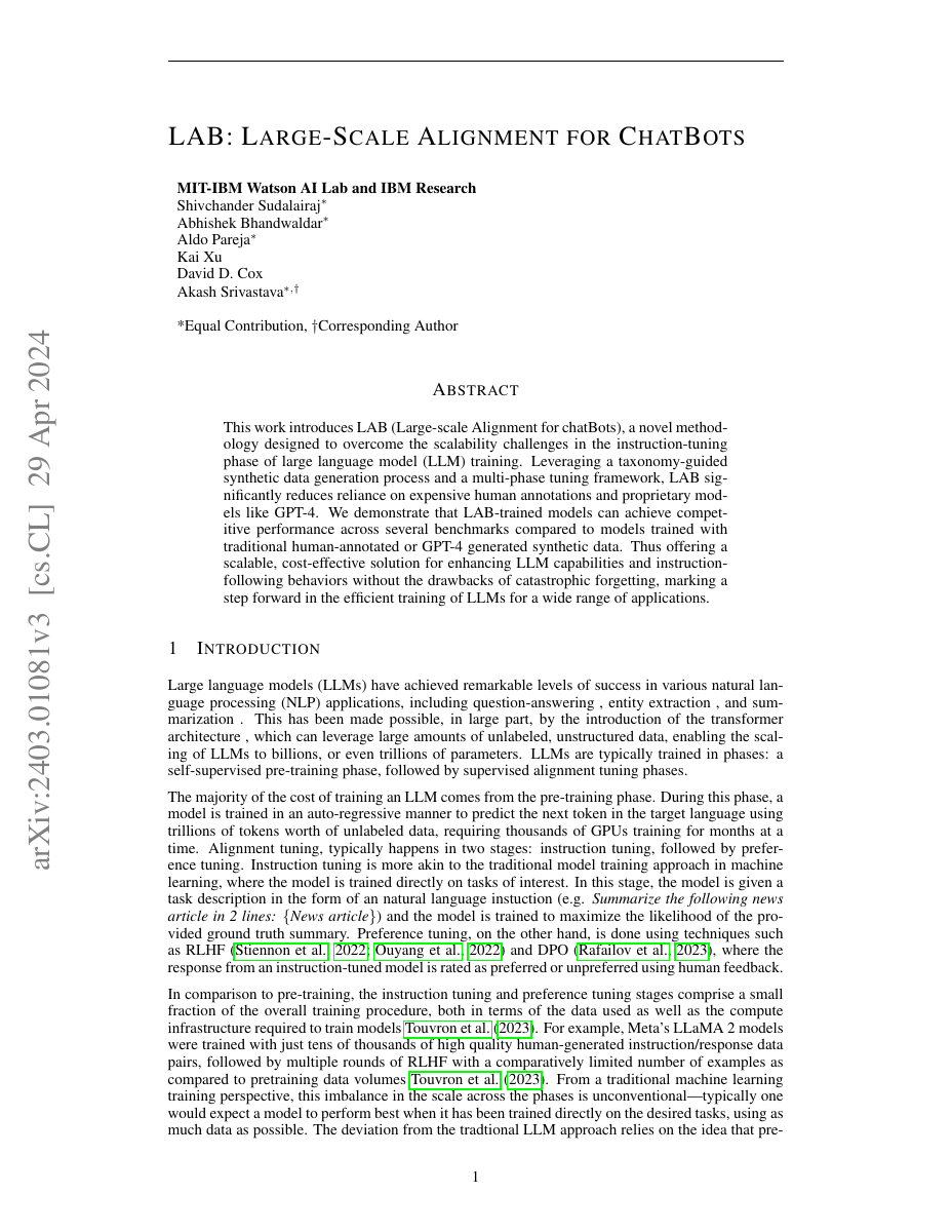 LAB: Large-Scale Alignment for ChatBots